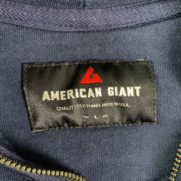 American Giant Hoodie Men Large Full Zip Navy Drawstring Heavyweight - Picture 2 of 11